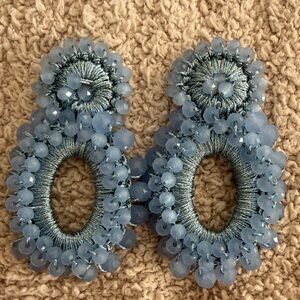 Handcrafted Light Blue Beaded Statement Earrings